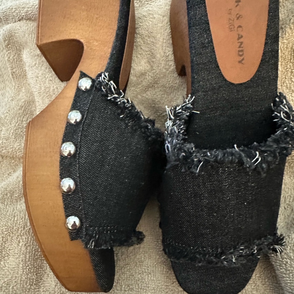 Rock & Candy Black Denim Studded Mules - Picture 4 of 7